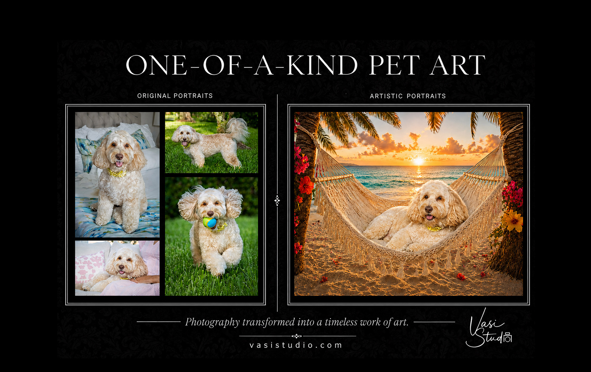 Fine Art Pet Wall Art pieces printed on canvas or metal. One of a Kind Art Piece.